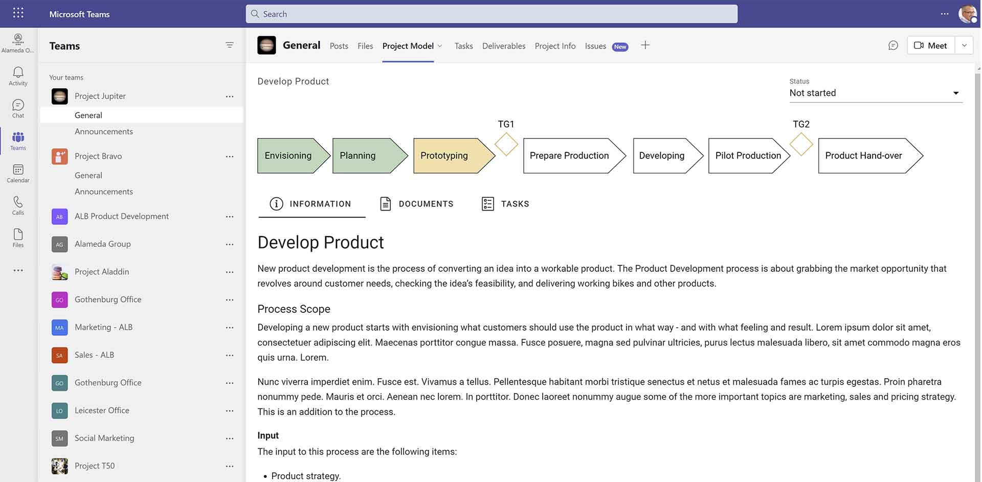 Bild 4 - Projektets framskridande i Microsoft Teams